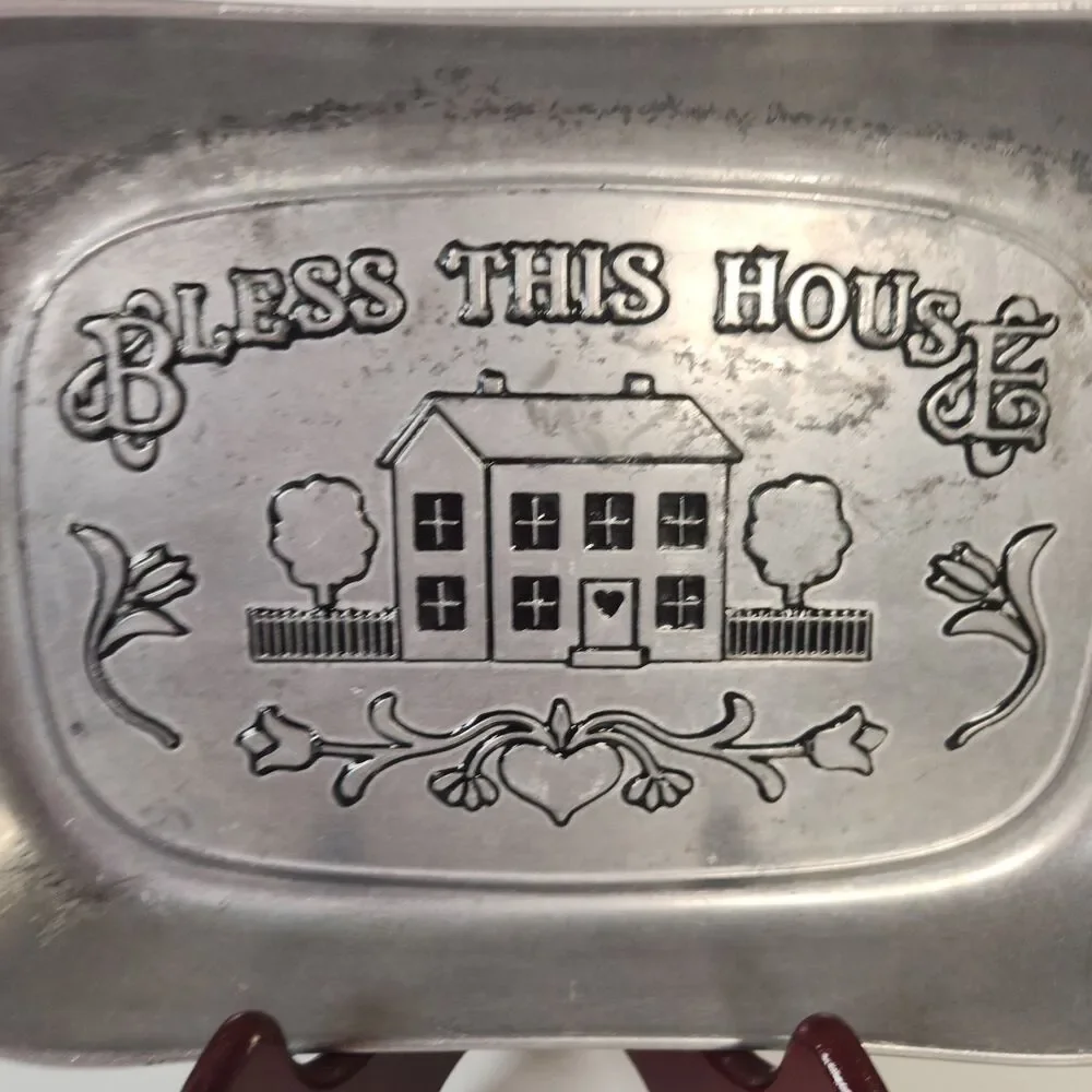 WILTON ARMETALE “Bless This House” Pewter  Serving Tray Plate 9”x 7”